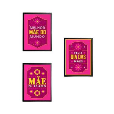Imagem de Kit 3 Quadros Decorativos Rosa Mãe Eu Te Amo 20X30Cm