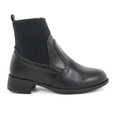 Imagem de Coturno Bota Feminino Couro Preto Neoprene Salto Confortável-Feminino
