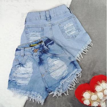 Imagem de Short Jeans Hot Pants Feminino Bermuda Cintura Alta Destroyed Desfiado