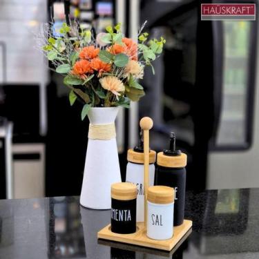 Imagem de Galheteiro Com Suporte De Bambu 5 Peças Doha Hauskraft Azeiteira E Vin