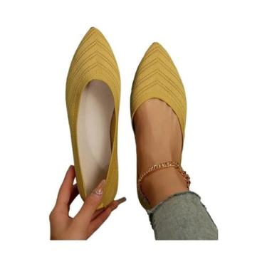 Imagem de Sapatilhas Femininas De Cor Sólida Com Bico Fino, Tricotadas, Slip-On,
