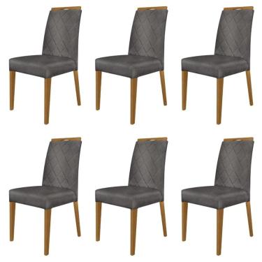Imagem de Kit 6 Cadeiras De Jantar Estofadas Madeira Maciça Multimóveis Cr15022 Madeirado-Cinza