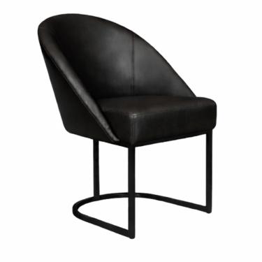 Imagem de Cadeira Lua Metal Preto Decorativa Estofada em Corino Preto para Sala e Escritório