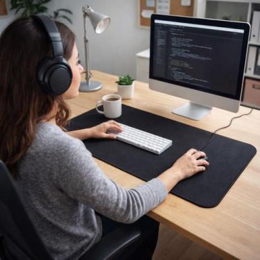 Imagem de Mousepad Grande Gamer Preto Antiderrapante Base Borracha Desk Mat Tecl