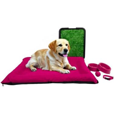 Imagem de Kit Colchonete Pet Grande Sanitário Grama Comedouro Coleira Bolinha - 
