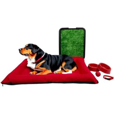 Imagem de Kit Colchonete Pet Grande Sanitário Grama Comedouro Coleira Bolinha - 