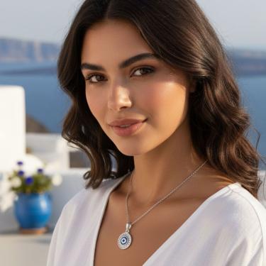 Imagem de Pingente Mandala Espiritual em Prata 925 Azul com Canutilhos para Harmonia e Equilíbrio...