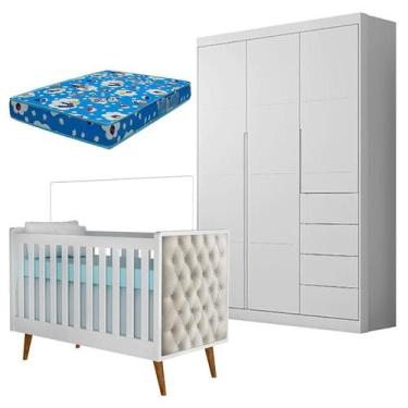 Imagem de Berço Americano Lorena com Capitonê Bege Guarda Roupa Infantil Eloá Br