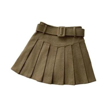 Imagem de Saia Mini Plissada De Corduroy Com Cinto Para Mulheres, Textura De Pre
