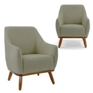 Imagem de Kit 2 Poltronas Decorativas Em Boucle Verde Com Base De Madeira Bereni