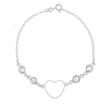 Imagem de Pulseira Feminina Pedra Zircônia Coração Prata 925 - DR Joias