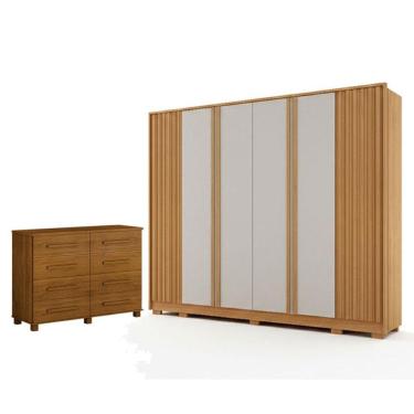 Imagem de Guarda Roupa Casal Evo 6 Portas Cinamomo E Off-white Com Cômoda San Marino 8 Gavetas Ci...