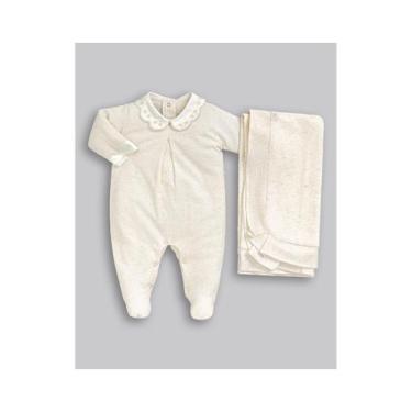 Imagem de Macacão Tricot Bordado Bebe Menina Anjos Baby, P, Creme