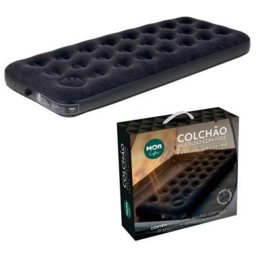 Imagem de Colchão De Ar Inflável Solteiro Com Fole Mor Preto