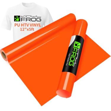 Imagem de VINYL FROG Rolo de vinil de transferência de calor HTV Vinil – 30,5 cm x 5 pés laranja neon ferro em vinil para camisetas, vinil prensado a calor para projetos de artesanato DIY (laranja neon)