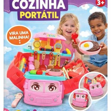 Imagem de Kit Cozinha Infantil de Plástico 31 Peças Maleta Ônibus e Food Truck F