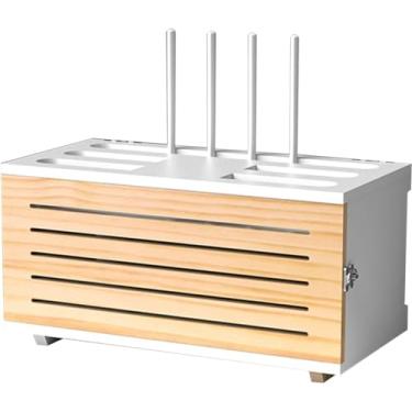 Imagem de Caixa organizadora de armazenamento de roteador, rack de decodificador de madeira maciça, caixa de acabamento de cabo de alimentação, armazenamento de soquete, para armazenar tiras de energi