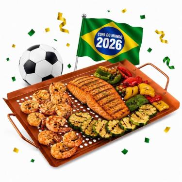 Imagem de Grelha para Churrasqueira GPC81COPA em Aço Antiaderente para Legumes e Carnes Laranja Prana Gourmet