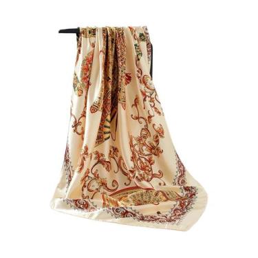 Imagem de Lenço De Seda Luxuoso Para Mulheres, Estampa De Cetim, Hijab, Xale 90x