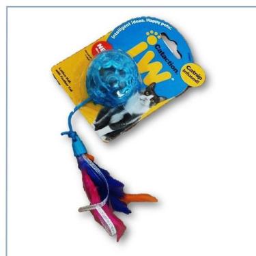 Imagem de Brinquedo para gatos bolinha interativa c/ penas e catnip - JW, Azul