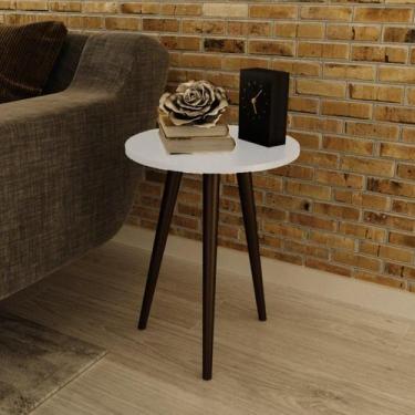 Imagem de Mesa Lateral Redonda com Pés em Madeira Maciça - Branco - Movelbento, 