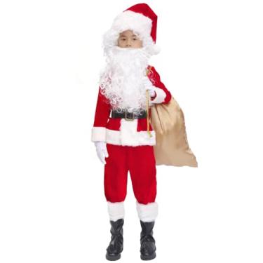 Imagem de OVOV 11 peças de fantasia infantil de Papai Noel, fantasia infantil de Papai Noel, fantasia de Papai Noel para cosplay de Halloween, Vermelho, G