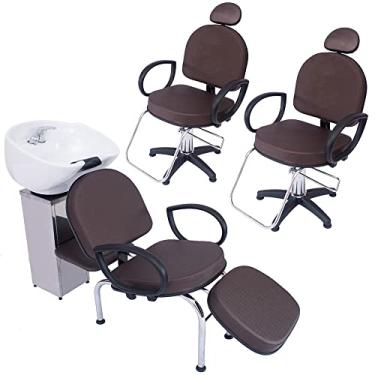 Imagem de Kit 2 Poltronas Cadeira Fixa e Lavatório Salão Beleza Roma