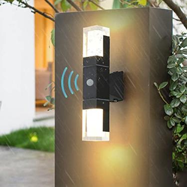 Imagem de Luzes de parede com sensor de movimento para ambientes externos, lâmpada de parede de jardim externa de segurança IP65 à prova d'água 24 W, arandelas de parede alimentadas por rede para pátio, terraço, varanda, garagem (branco frio 6000K)