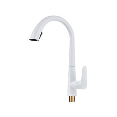 Imagem de Torneira de pia de cozinha Akitbahome com pulverizador de puxar, torneira de cozinha comercial de arco único de alta alavanca branca