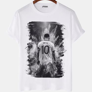 Imagem de Camiseta masculina Messi Jogador Famoso Barcelona Camisa Blusa Branca Estampada