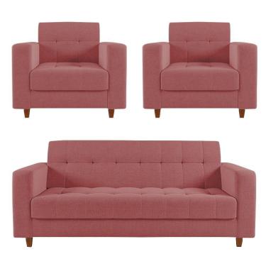 Imagem de Kit Sofá 03 Lugares 02 Poltronas Arezzo Linho Pés Chanfrado