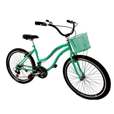 Imagem de Bicicleta Aro 26 com cestinha 18 marchas selim 2 molas verde