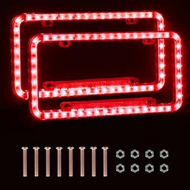 Imagem de eing Moldura de placa de carro Auto 12 V 54 LED cor acrílica placa de licença capa, 2 unidades, luz vermelha