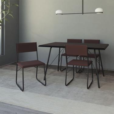 Imagem de Conjunto de Mesa de Jantar com 4 Cadeiras Angra Suede Marrom e Preto 137 cm