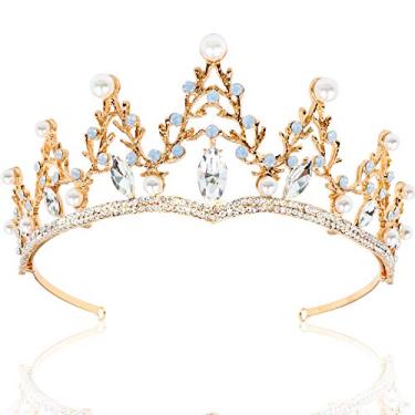 Imagem de NODG Tiaras douradas para casamento, tiaras e coroas para mulheres, ramos de strass, tiara para mulheres, coroa de princesa, aniversário, tiaras para casamento, formatura, festa nupcial, Halloween,