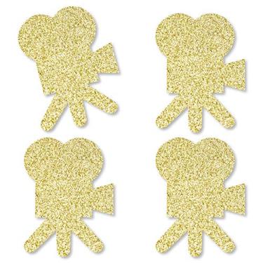 Imagem de Big Dot of Happiness – Câmera de filme com glitter dourado sem bagunça – Recortes de glitter em ouro verdadeiro – Confete de festa noturno do filme Hollywood com carpete vermelho – Conjunto com 24