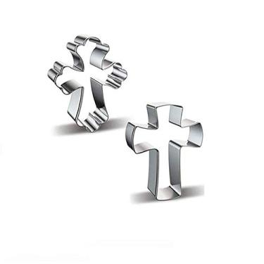 Imagem de Aeyistry Conjunto de 2 peças de moldes de biscoito de Páscoa, cortador de biscoito cruz de aço inoxidável de formas diferentes (prata)