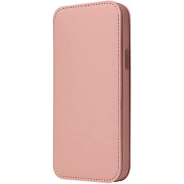 Imagem de MAALYA Capa de couro para iPhone 12/12Pro 6,1 polegadas, capa de proteção à prova de choque com flip retrô ultrafina de couro genuíno com suporte e slots de cartão (cor: rosa)