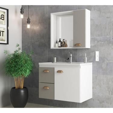 Imagem de Gabinete Banheiro com Cuba e Espelheira 60cm Multimóveis CR10072 Branco/Cimento