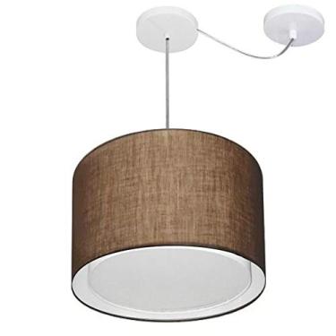 Imagem de Lustre Pendente Cilíndrico com Desvio de Centro Cúpula Tecido 30/40x35 cm, Vivare Iluminação, Pendente4306 LC, Café, Médio