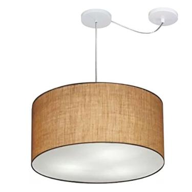 Imagem de Lustre Pendente com Desvio de Centro Cúpula Tecido 45x25 cm, Vivare Iluminação, Pendente4238 LP, Palha, Médio