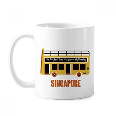 Imagem de Caneca clássica Singapura de ônibus turístico, caneca de cerâmica branca presente com alças 350 ml