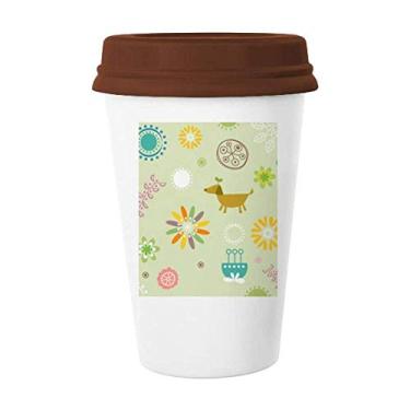 Imagem de Caneca de cerâmica com estampa de cachorro de flor estilo fresco, copo de vidro para beber café