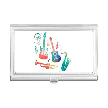 Imagem de Porta-cartões de visita com estampa de instrumentos coloridos e verde musical