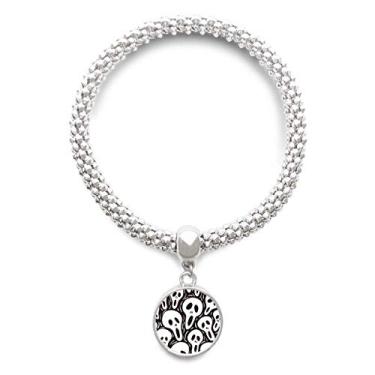 Imagem de DIYthinker Pulseira de prata de Halloween com estampa de caveira, pingente ajustável