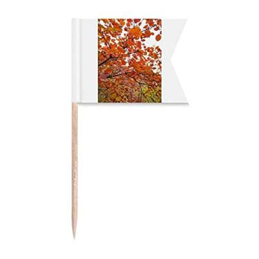Imagem de Folhas vermelhas, presente Art Déco, para outono, bandeiras de palito, etiquetagem para festas, bolo, comida, queijo