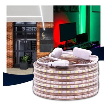 Imagem de Mangueira Fita Led Chata 5050 10m Alto Brilho Sanca Gesso Marcenaria decoração (Branco Frio - 220v)