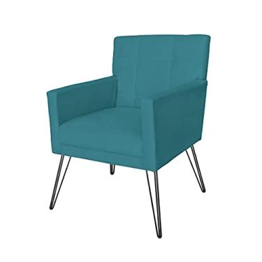 Imagem de Poltrona Estofada Para Sala de Espera Pés de Ferro Onix Suede Azul Turquesa - LM DECOR