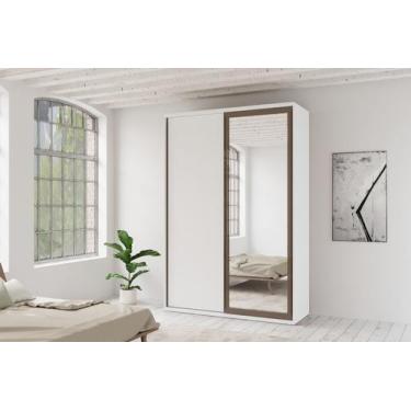 Imagem de Guarda Roupa Premium 1,60 C/ Espelho Branco Madeirado - Robel Móveis