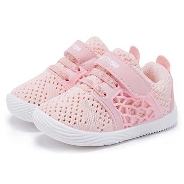 Imagem de BMCiTYBM Sapatos para bebês meninos e meninas de malha respirável tênis leve antiderrapante infantil primeiros passos 6 9 12 18 24 meses, D - rosa, 12-18 Months Infant
